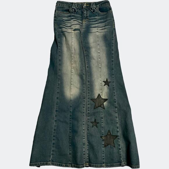 Y2K Long Maxi Stretch Denim Skirt with Wide Back Kick Pleat Insert size Small - Picture 3 of 11